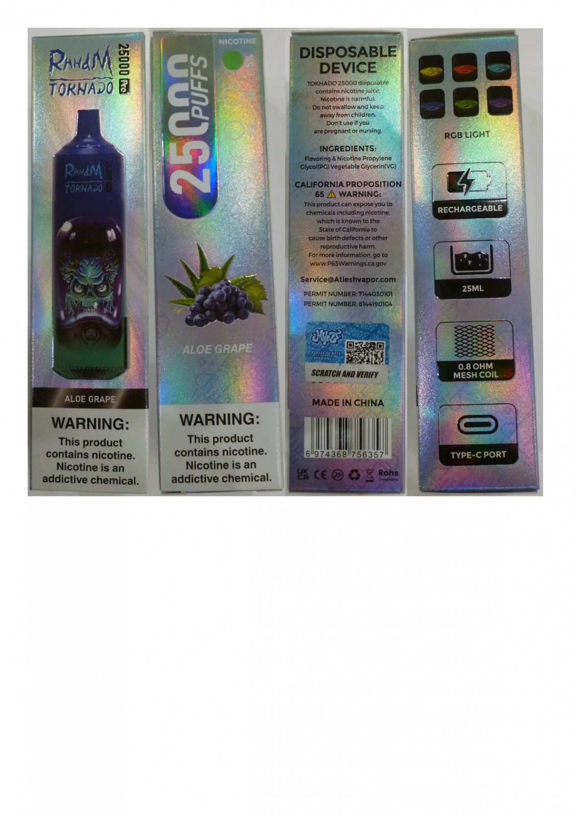 Jednorázová elektronická cigareta zn. RHHdM TORNADO 25000 PUFFS, NICOTINE 5 %, 25 ml : Fotografie č. 1