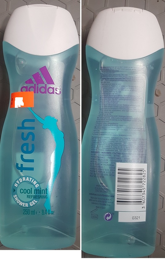 Sprchový gel adidas fresh, HYDRATING SHOWER GEL, cool mint REFRESHING: Fotografie