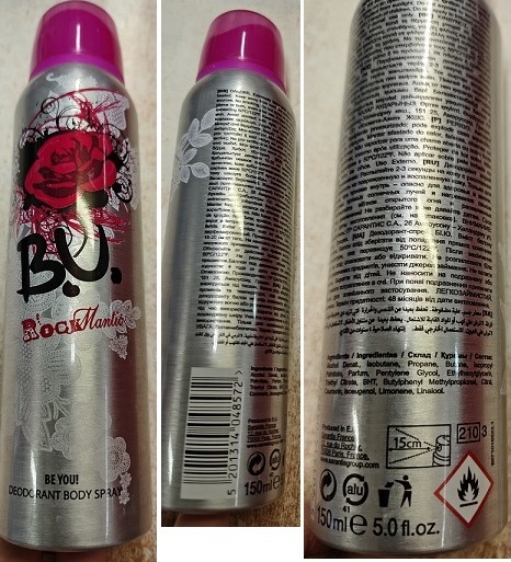 Parfémovaný deodorant ve spreji B.U. Rock Mantic, BE YOU! DEODORANT BODY SPRAY: Fotografie
