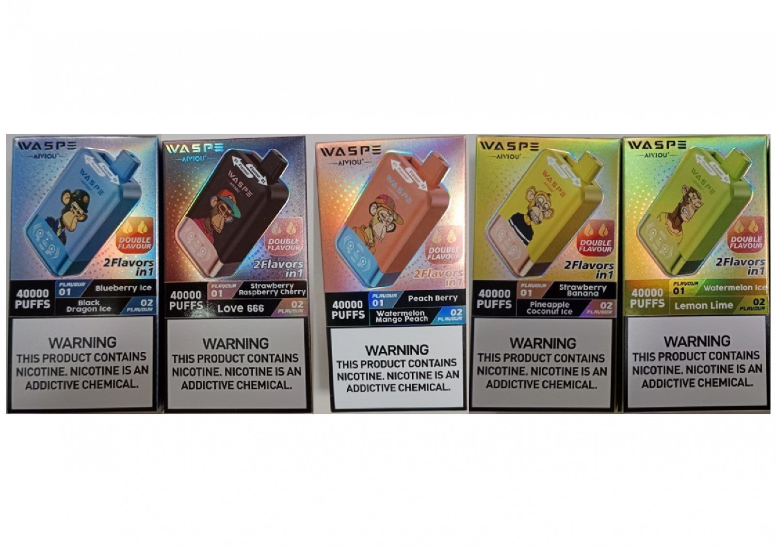 Jednorázová elektronická cigareta zn. WASPE AIVIOU®, DOUBLE FLAVOUR, 2 Flavors in 1, 40000 PUFFS, Salt Nicotine: 5.0%, Capacity: 36M: Fotografie