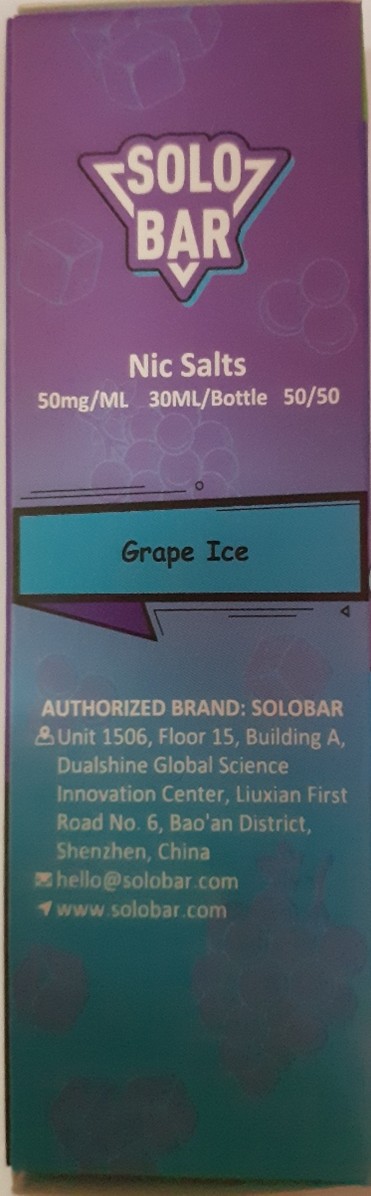 Náplň do elektronické cigarety Solo Bar, Nic Salts, e-liquid – příchuť Grape ICE: Fotografie č. 5