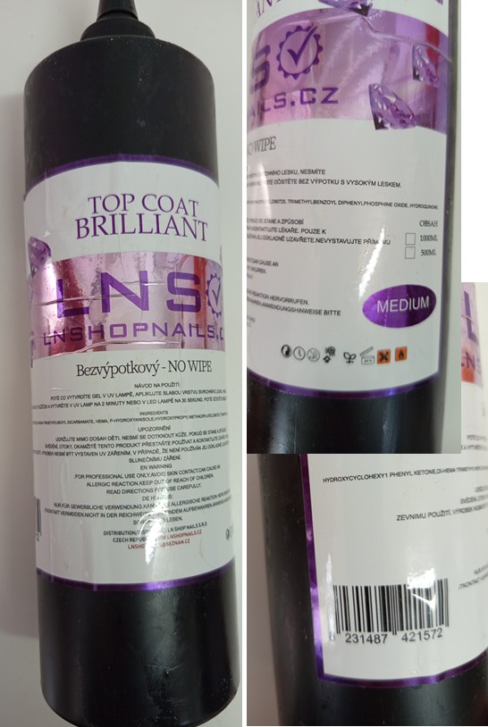 Gel na nehty TOP COAT BRILLIANT – NO WIPE, MEDIUM, LNS, LNSHOPNAILS.CZ: Fotografie