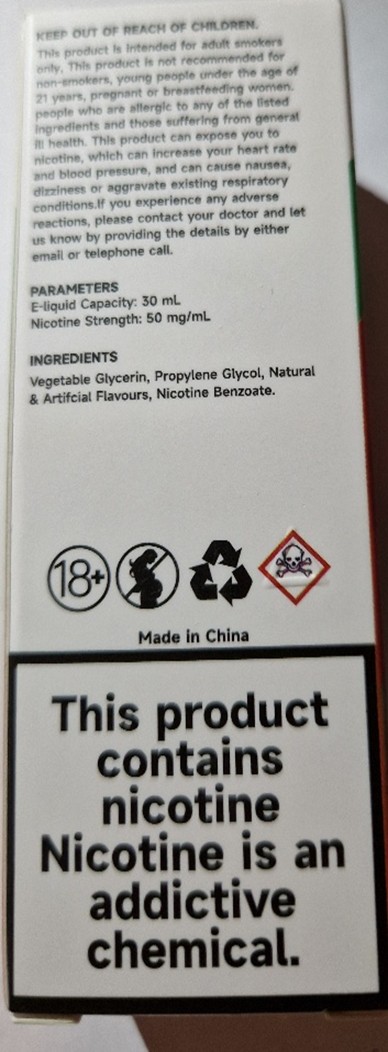 Náhradní náplň do elektronických cigaret zn. Runfree, NIC SALTS, koncentrace nikotinové soli: 50 mg/ml, objem náplně: 30 ml: Fotografie č. 6