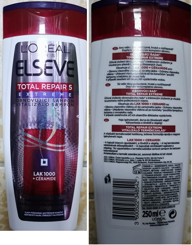 Šampon na vlasy L’ORÉAL PARIS ELSEVE, TOTAL REPAIR 5 EXTREME, OBNOVUJÍCÍ ŠAMPON: Fotografie