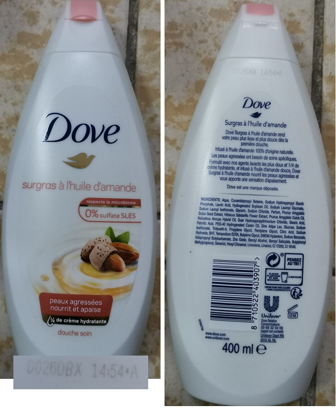 Sprchový gel Dove, surgras à ľhuile ďamande, douche: Fotografie